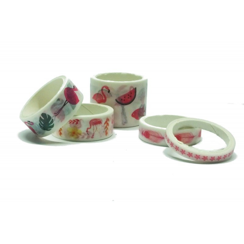 Lot de 5 rubans washi Flamant rose (01) 