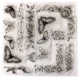 10  tampons  silicone scrapbooking grandes bordures fleuries pack 21 x 21 cm 