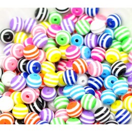 LOT 20 PERLES ACRYLIQUES : rondes multicolores 10mm 