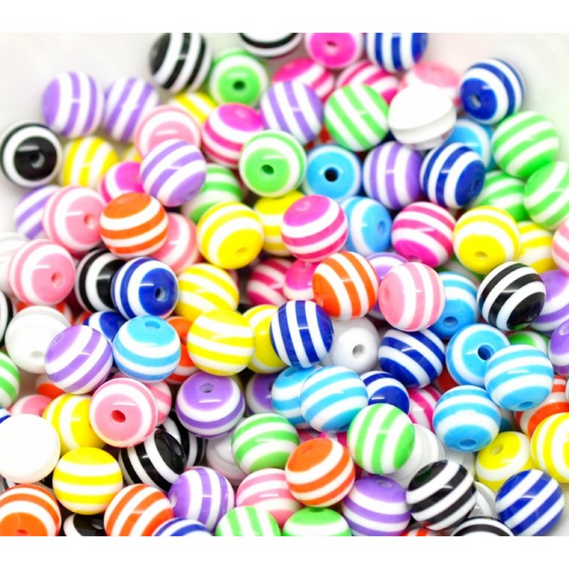 LOT 20 PERLES ACRYLIQUES : rondes multicolores 10mm 