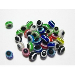 LOT 50 PERLES ACRYLIQUES :  ovales yeux multicolores 8 mm 