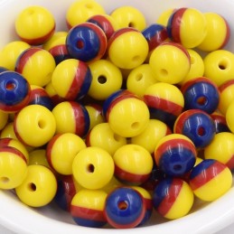 LOT 20 PERLES ACRYLIQUES : rondes marine/rouge/jaune 8mm  