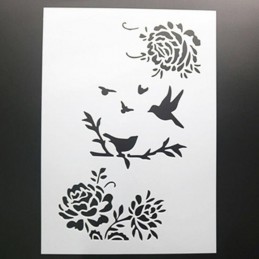 POCHOIR PLASTIQUE 30*21cm : oiseaux et roses 