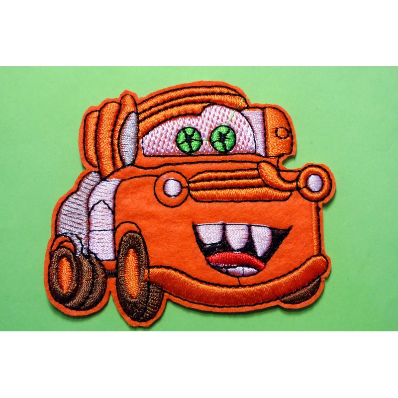 APPLIQUE TISSU THERMOCOLLANT : camion Car's orange 8*7cm 