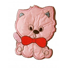 APPLIQUE TISSU THERMOCOLLANT : chat rose 12*9cm 