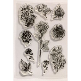 10 Tampons en silicone transparent  motifs : roses 