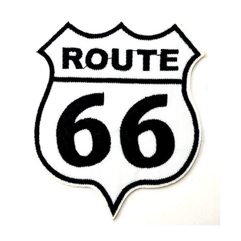APPLIQUE THERMOCOLLANT : Route 66 blanc/noir  9*7cm 