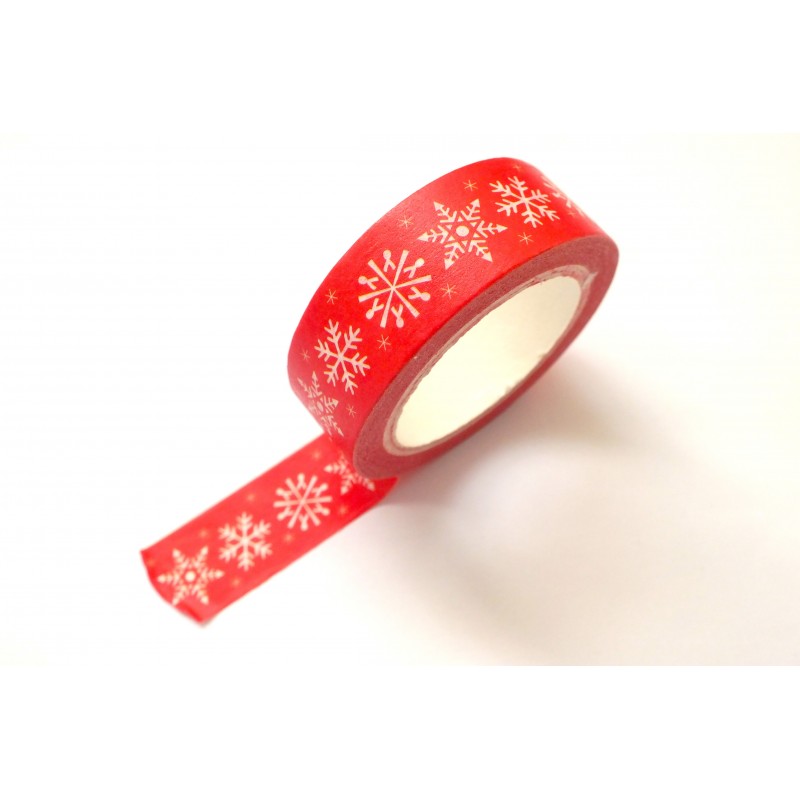 Ruban Washi 15 mm x 5 m motif Noel classique rouge et flocon de neige  