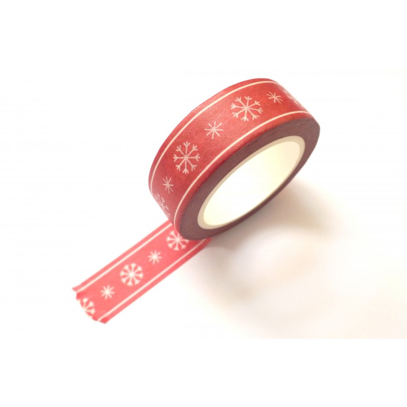 Ruban Washi 15 mm x 5 m motif Noel classique rouge et flocon de neige 2 