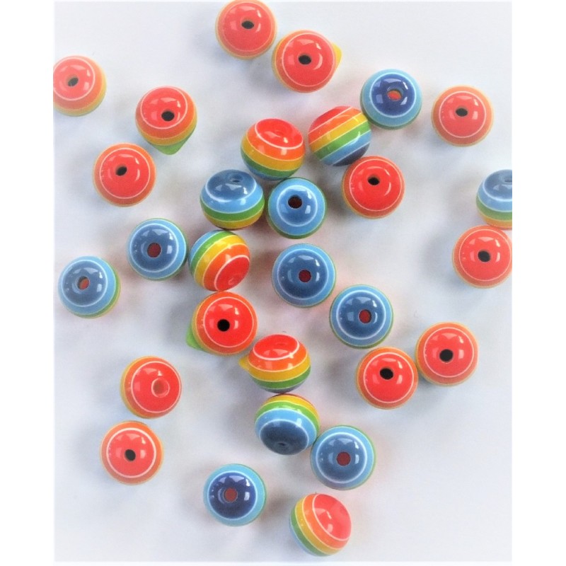 LOT 20 PERLES ACRYLIQUES :  rondes arc en ciel 8mm (n°2) 