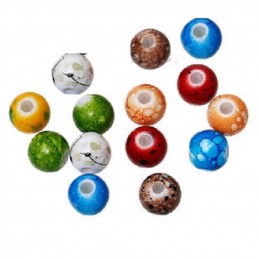 LOT 25 PERLES ACRYLIQUES :  rondes multicolores marbrées 10mm (01) 