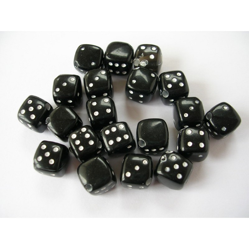 LOT 20 PERLES ACRYLIQUES : dé noir  8mm 