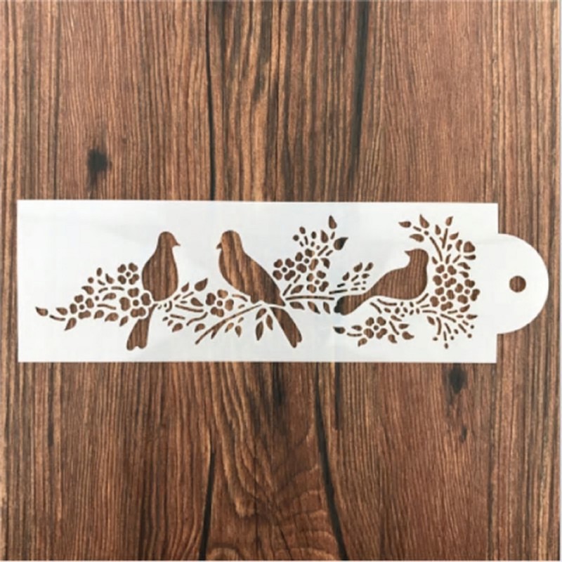 POCHOIR PLASTIQUE 29*10cm : oiseaux sur branches (02) 