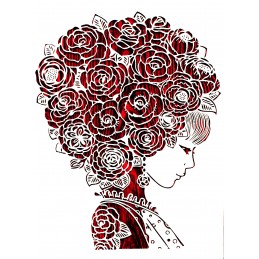 POCHOIR PLASTIQUE 30*21cm : femme coiffée de belles roses 