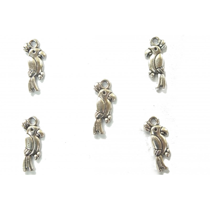 LOT 5 CHARMS/BRELOQUES plaqué argent : perroquet 19*8mm (01) 