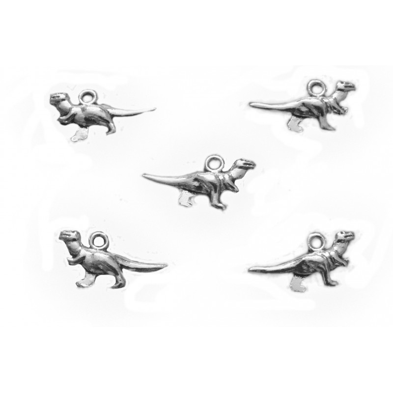 LOT 5 CHARMS/BRELOQUES  plaqué argent : dinosaure 20*11mm (01) 