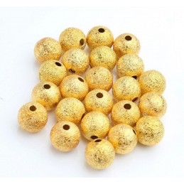 LOT 25 PERLES : rondes plaquées dorées pailletées 10mm 