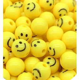 LOT 30 PERLES ACRYLIQUES : rondes Smiley jaune 8mm (02) 