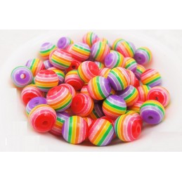 LOT 35 PERLES ACRYLIQUES :  rondes arc en ciel 8mm (13) 