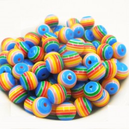 LOT 35 PERLES ACRYLIQUES :  rondes arc en ciel 8mm (15) 