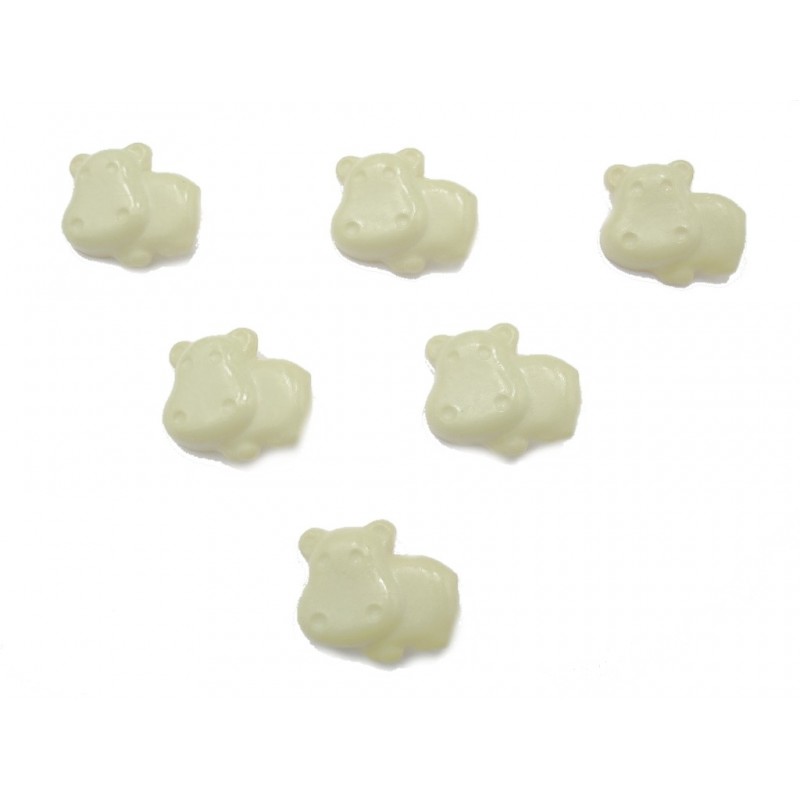 LOT 6 BOUTONS : hippopotame blanc15mm  