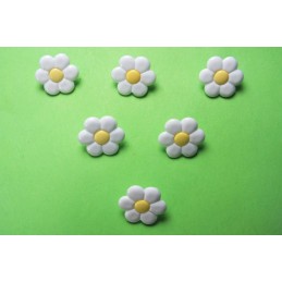 LOT 6 BOUTONS : fleur blanche/jaune 14mm 