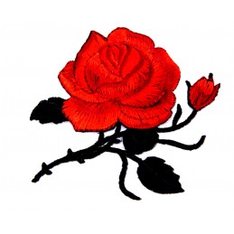 APPLIQUE TISSU THERMOCOLLANT : rose couleur rouge 9*8cm (07) 