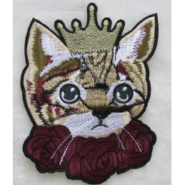 APPLIQUE TISSU THERMOCOLLANT : chat - le roi des chats 19*14cm (16) 