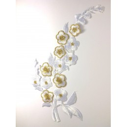 APPLIQUE THERMOCOLLANT : fleur blanche/dorée  26*11cm