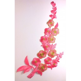 APPLIQUE THERMOCOLLANT : fleur rose/dorée 26*11cm 