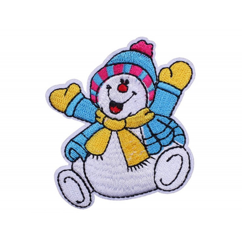 APPLIQUE TISSU THERMOCOLLANT : bonhomme de neige 8*7cm (02) 