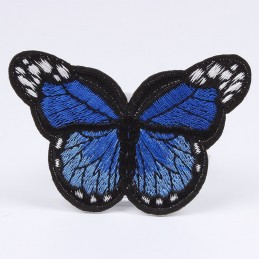 APPLIQUE TISSU THERMOCOLLANT : papillon bleu fonçé 7*4cm 