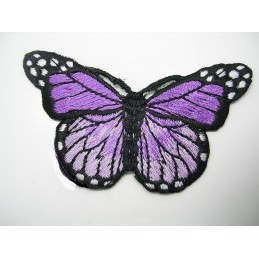 APPLIQUE TISSU THERMOCOLLANT : papillon violet/blanc 7*4cm 