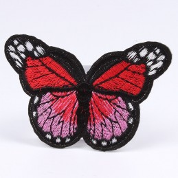 APPLIQUE TISSU THERMOCOLLANT : papillon rouge/rose 7*4cm 