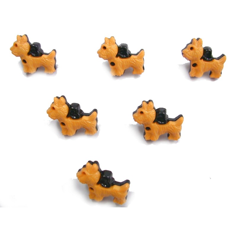 LOT 6 BOUTONS : scottie orange/noir 18mm 
