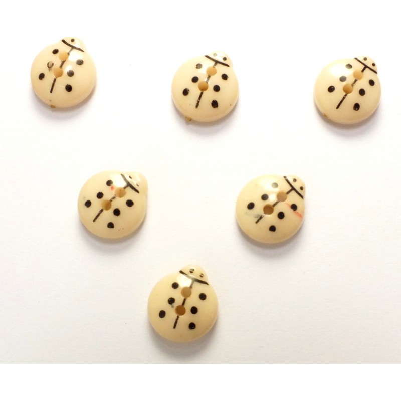 LOT 6 BOUTONS : coccinelle beige 13mm 
