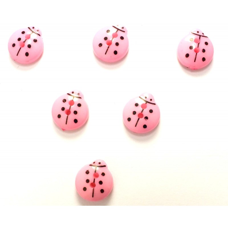 LOT 6 BOUTONS : coccinelle rose clair  13mm 