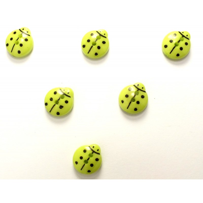 LOT 6 BOUTONS : coccinelle vert 13mm 