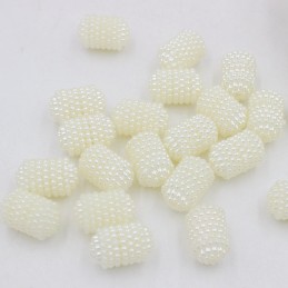 LOT 50 PERLES ACRYLIQUES : tonneau micro-perles écrues 14*10mm (01) 