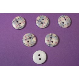 LOT 6 BOUTONS BOIS : rond motif écossais 15mm (15) 