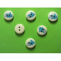 LOT 6 BOUTONS BOIS : rond thème animaux marins baleine 15mm (06) 