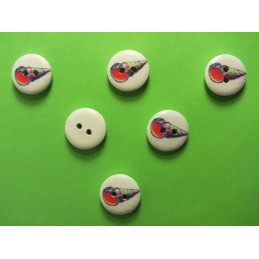 LOT 6 BOUTONS BOIS : rond thème animaux marins coquillage 15mm (09) 