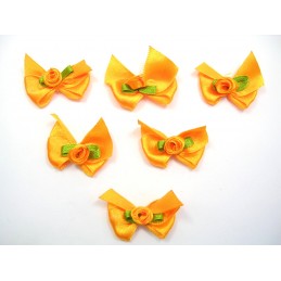 LOT 6 APPLIQUES TISSUS  : noeud papillon orange avec rose 3*2.5cm 