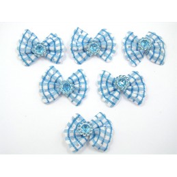 LOT 6 APPLIQUES TISSUS  : noeud papillon bleu/blanc + fleur acrylique 4*3cm