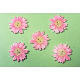 LOT 5 BOUTONS BOIS : marguerite rose clair 2.5cm (01) 