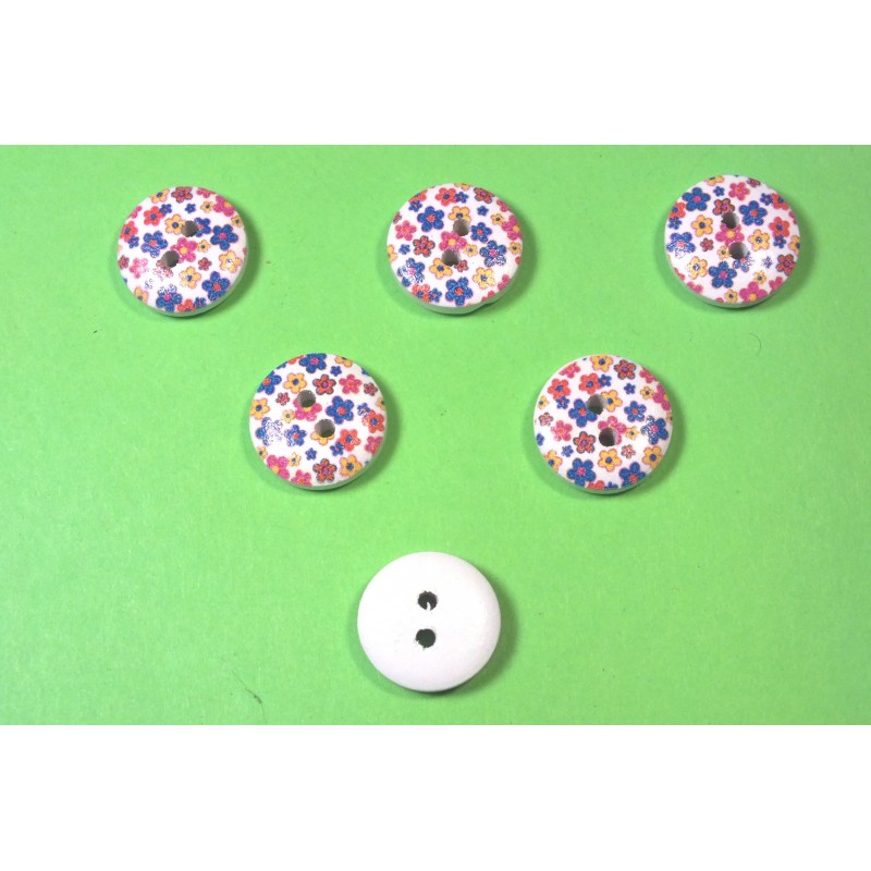 LOT 6 BOUTONS BOIS : rond motif fleur 15mm (83) 