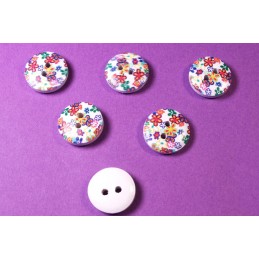 LOT 6 BOUTONS BOIS : rond motif fleur 15mm (93) 