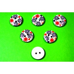 LOT 6 BOUTONS BOIS : rond motif fleur 15mm (109) 