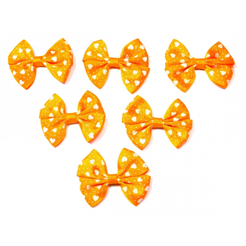 LOT 6 APPLIQUES tissu polyester : noeud papillon orange avec motif coeur 5.5*4cm (086) 