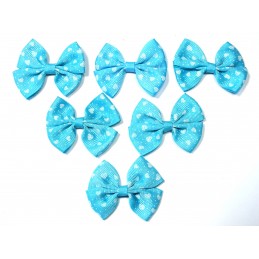 LOT 6 APPLIQUES tissu polyester : noeud papillon bleu avec motif coeur 5.5*4cm (086) 